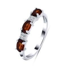 Prsteň  zo striebra s kameňmi GRANÁT, SYN ZIRKÓN 5A- BIELY