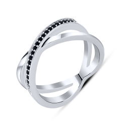 Prsteň  zo striebra s kameňmi ČIERNY SPINEL, SYN ZIRKÓN 5A- BIELY