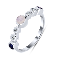 Prsteň  zo striebra s kameňmi MESAČNÝ KAMEŇ,  a SYN ZIRKÓN 5A- BIELY