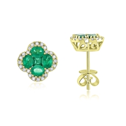 Náušnice zo žltého zlata s kameňmi Diamant, Smaragd