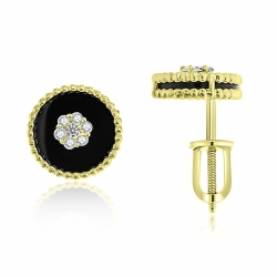 Náušnice zo žltého zlata s kameňmi Diamant, Ónyx