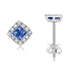 Náušnice z bieleho zlata s kameňmi Diamant, Zafír